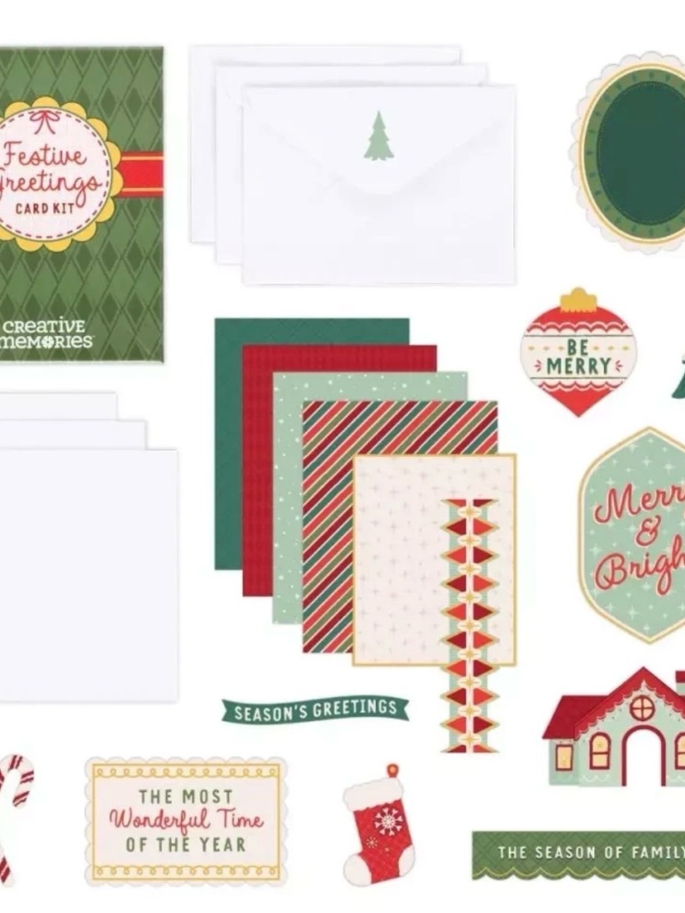 Creative Memories Festive Greetings Card Kit - Green, Red, White, Gold